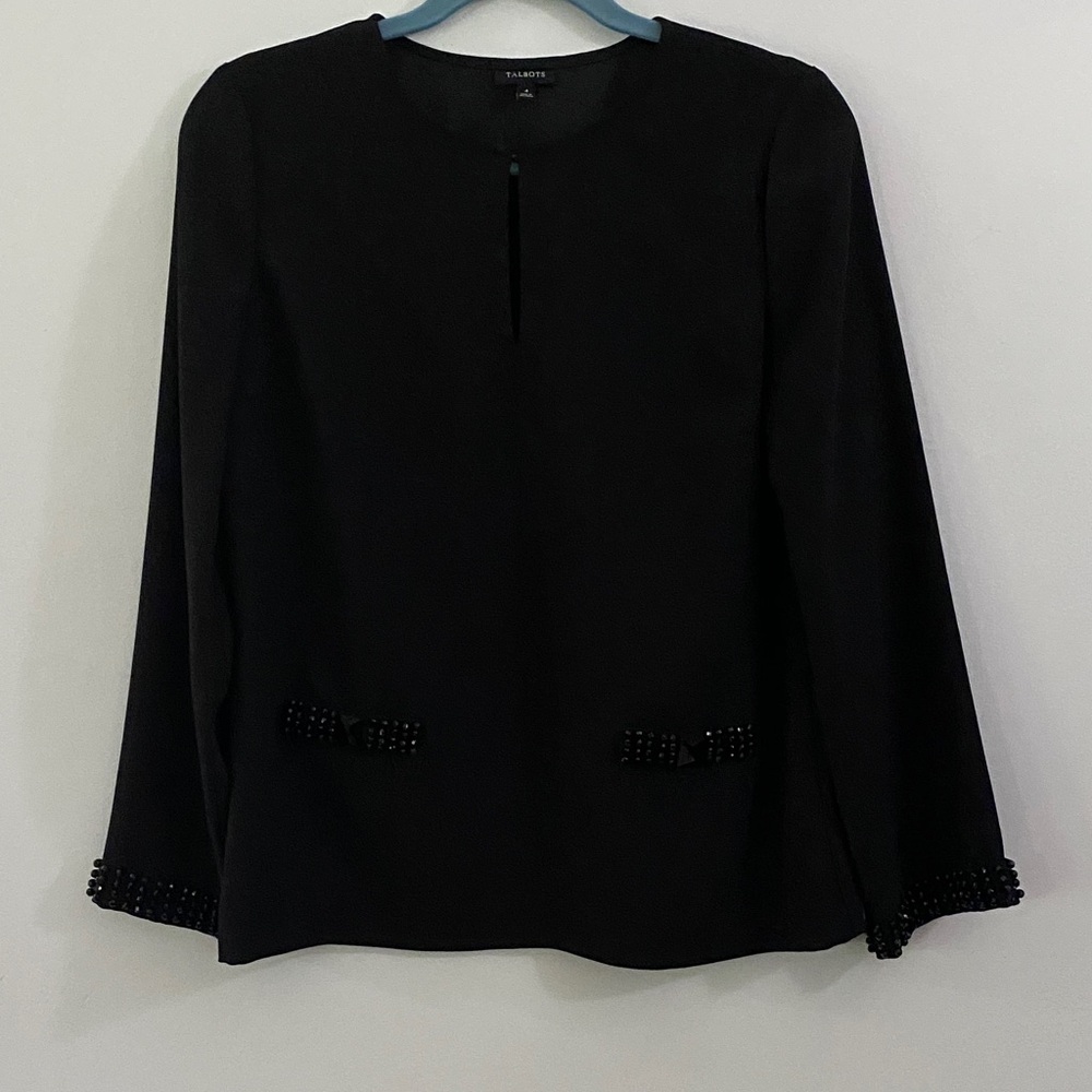 3/$15 Talbots Black beaded Blouse